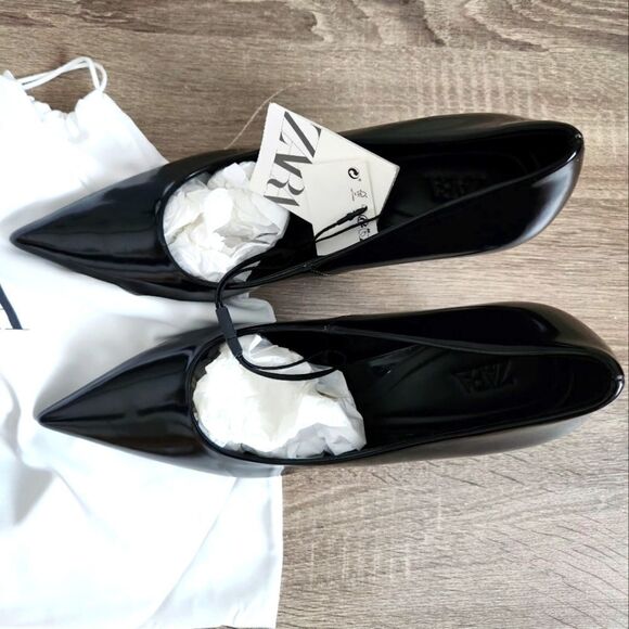 NEW ZARA STILETTO HEELS  HEELED PUMPS THIN HEEL HEIGT 3 INCH SZ 7,5 EU 38 BLACK - Picture 2 of 8